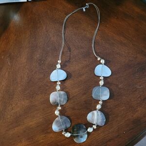 J.Jill Abalone Baroque Pearl Beachy Statement Necklace 33"